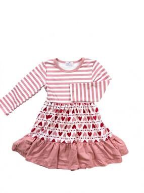 NEW PETE + LUCY girls heart striped dress in pink multi